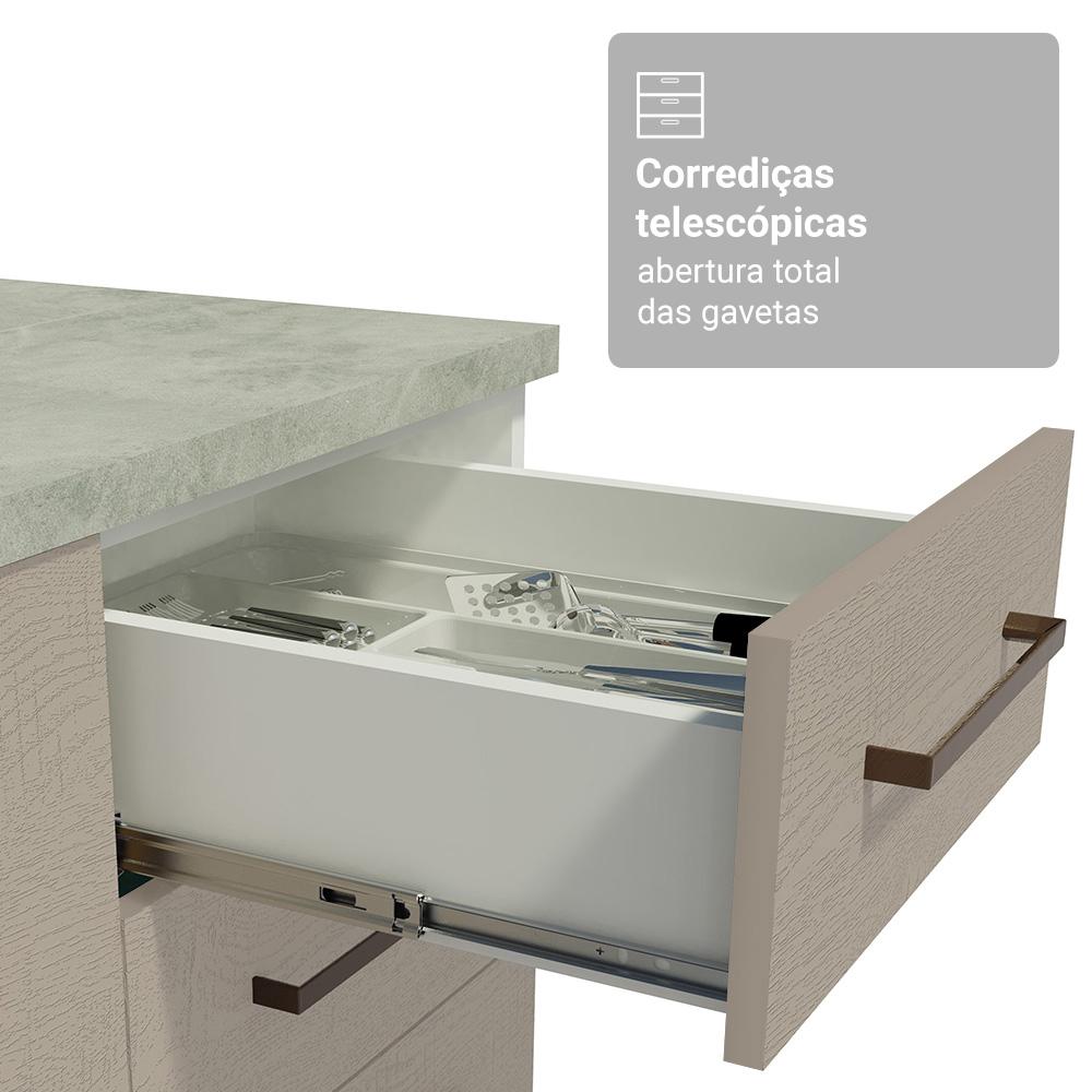 Armário de Cozinha Completa 190cm com Cristaleira Branco/Crema Agata Madesa 01