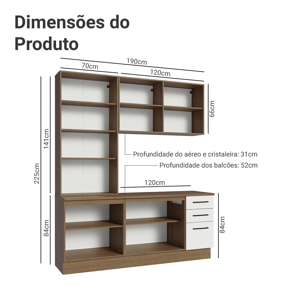 Armário de Cozinha Completa 190cm com Cristaleira Rustic/Branco Agata Madesa 01