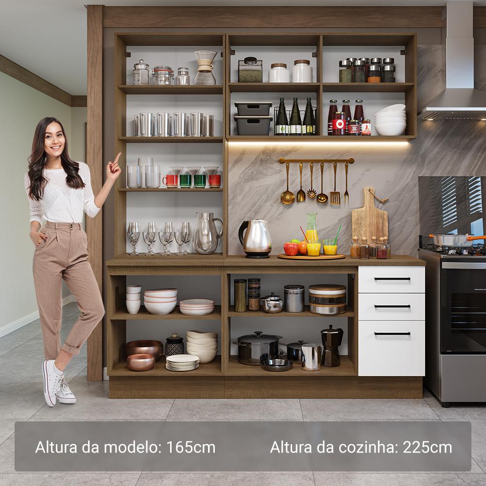 Armário de Cozinha Completa 190cm com Cristaleira Rustic/Branco Agata Madesa 01