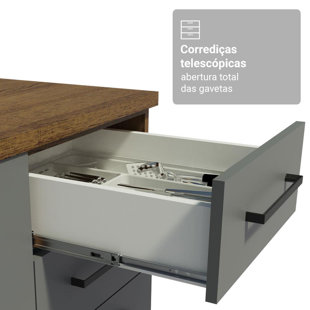 Armário de Cozinha Completa 190cm com Cristaleira Rustic/Cinza Agata Madesa 01