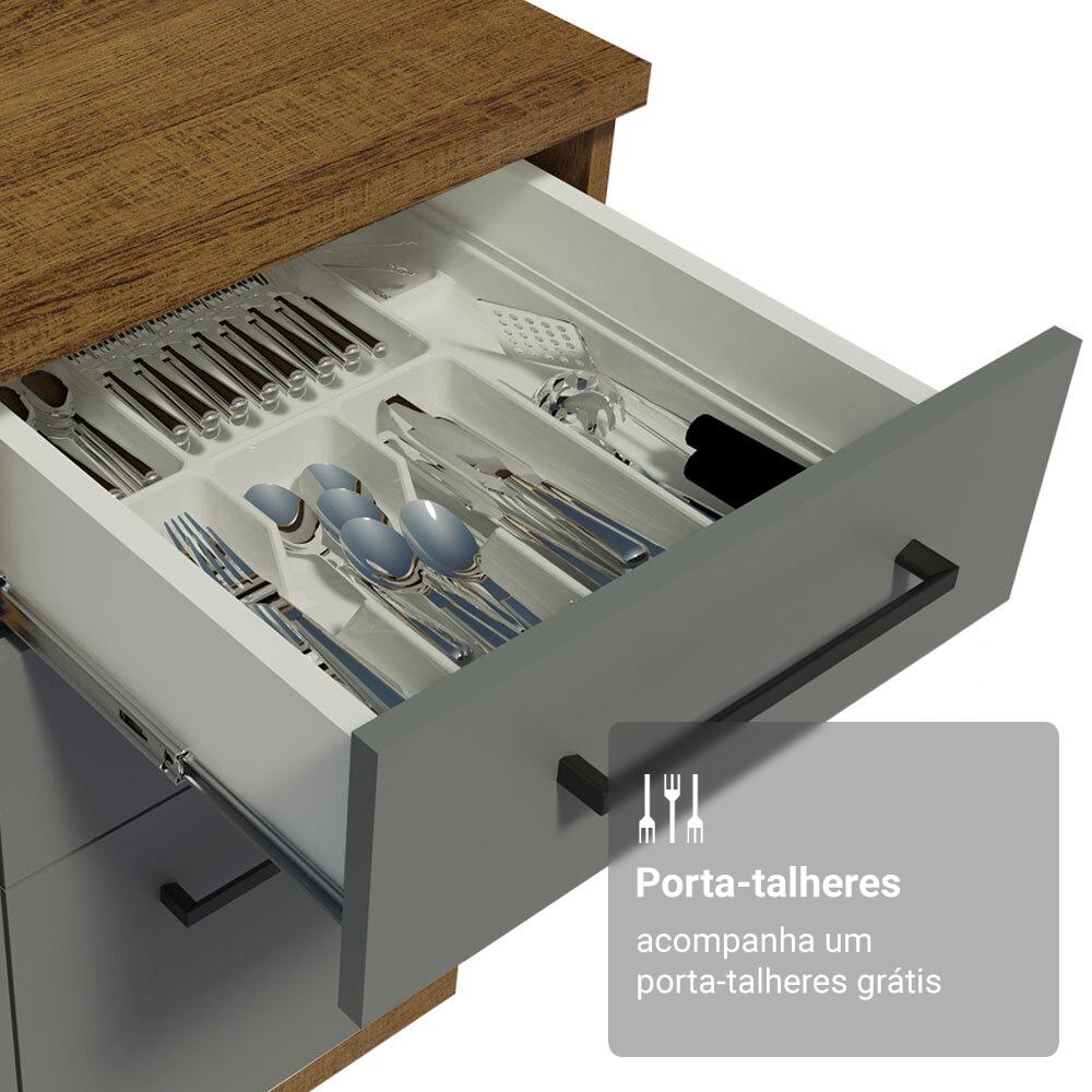 Armário de Cozinha Completa 190cm com Cristaleira Rustic/Cinza Agata Madesa 01