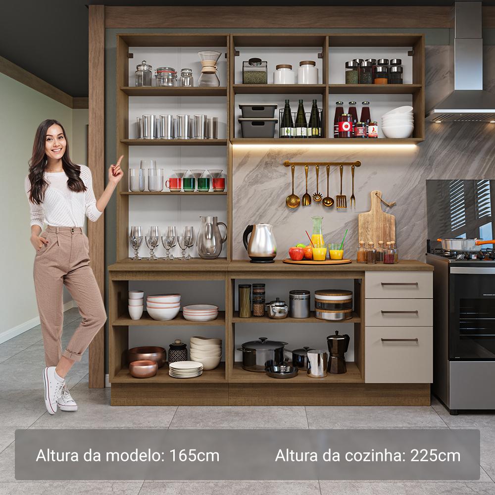 Armário de Cozinha Completa 190cm com Cristaleira Rustic/Crema Agata Madesa 01