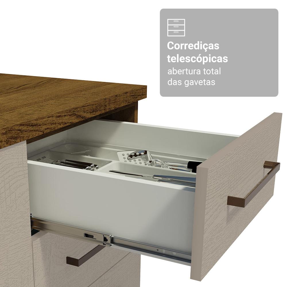Armário de Cozinha Completa 190cm com Cristaleira Rustic/Crema Agata Madesa 01