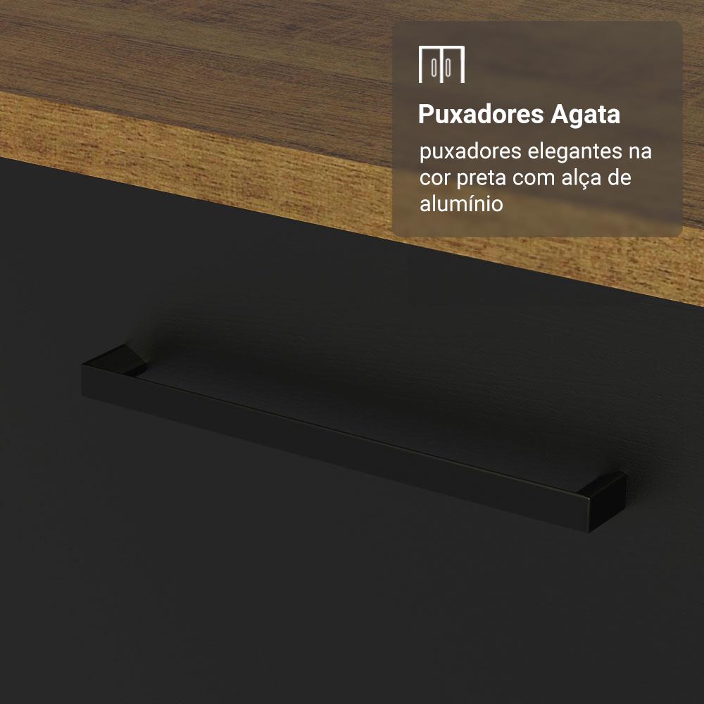 Armário de Cozinha Completa 190cm com Cristaleira Rustic/Preto Agata Madesa 01