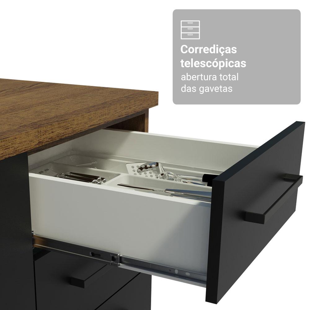 Armário de Cozinha Completa 190cm com Cristaleira Rustic/Preto Agata Madesa 01