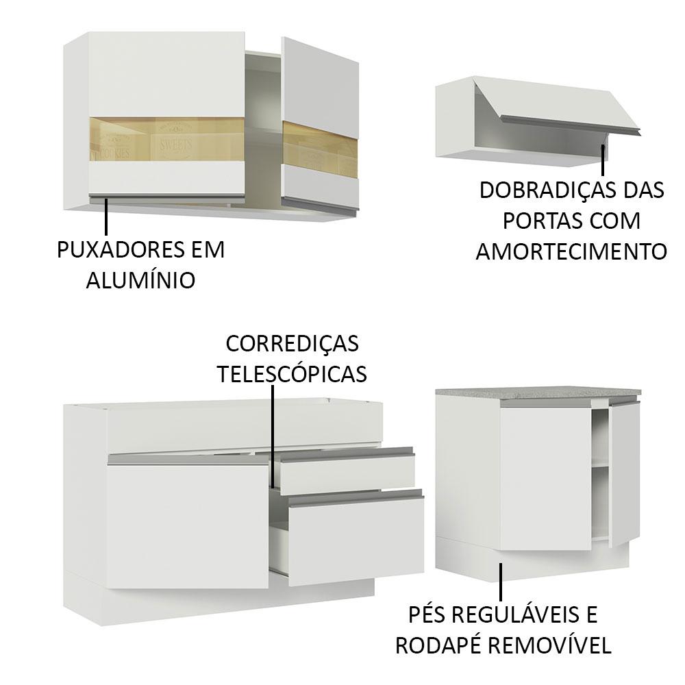 Armário de Cozinha Completa 200cm Branco Glamy Madesa 07