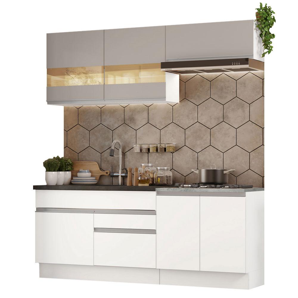 Armário de Cozinha Completa 200cm Branco/Crema Glamy Madesa 07