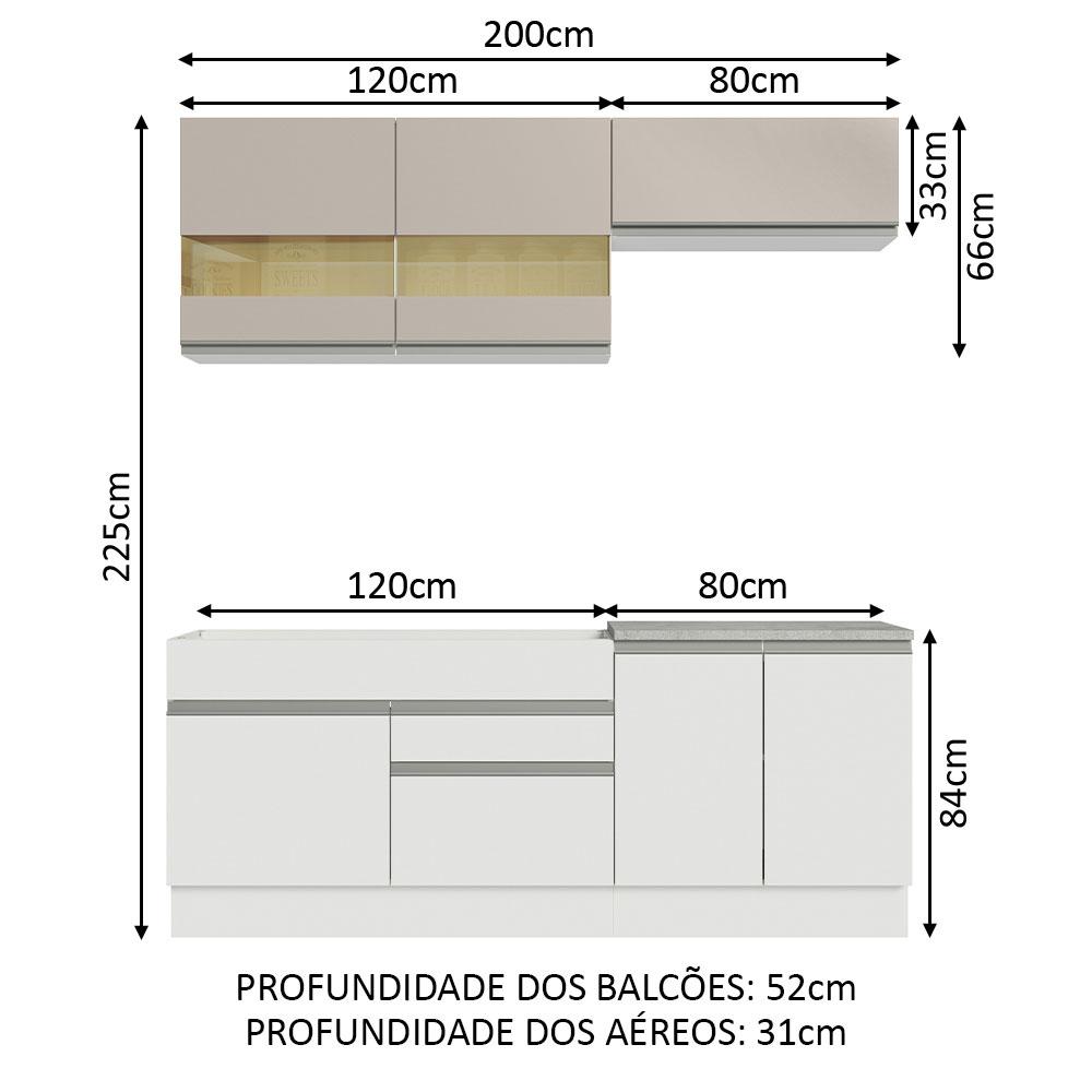 Armário de Cozinha Completa 200cm Branco/Crema Glamy Madesa 07