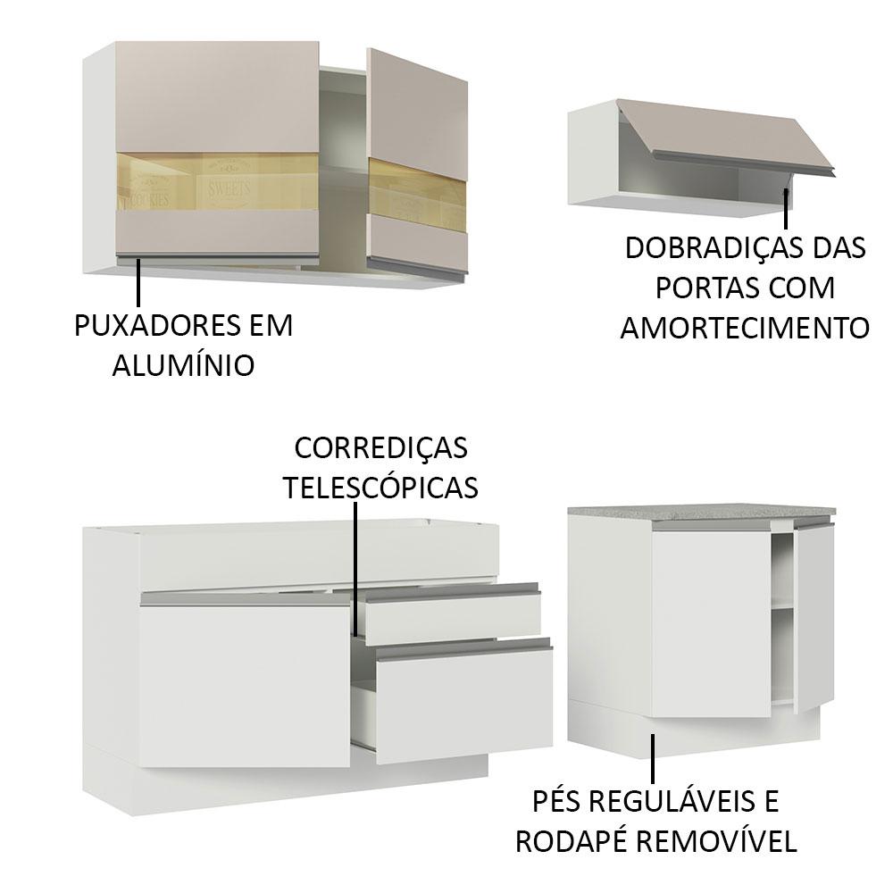 Armário de Cozinha Completa 200cm Branco/Crema Glamy Madesa 07