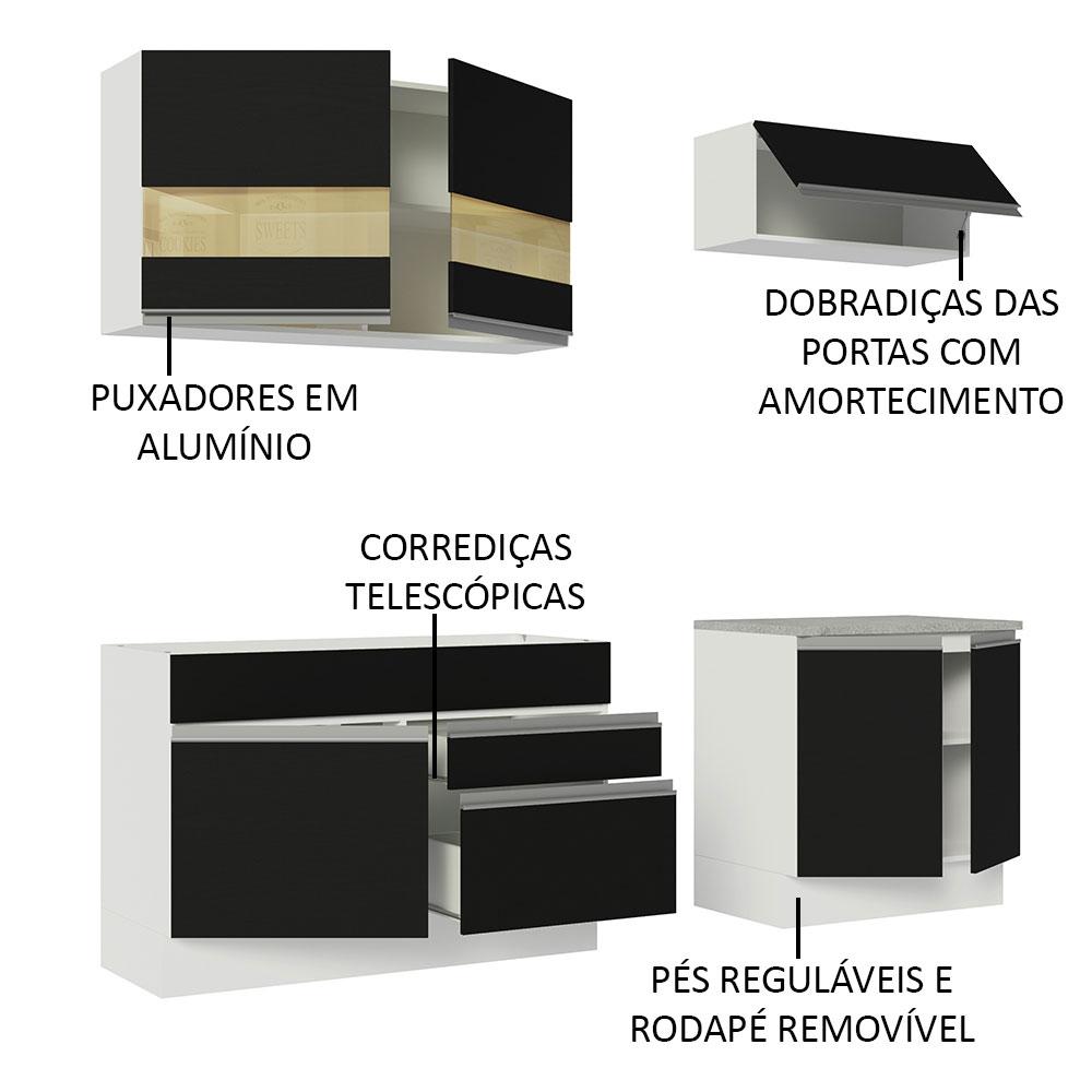 Armário de Cozinha Completa 200cm Branco/Preto Glamy Madesa 07