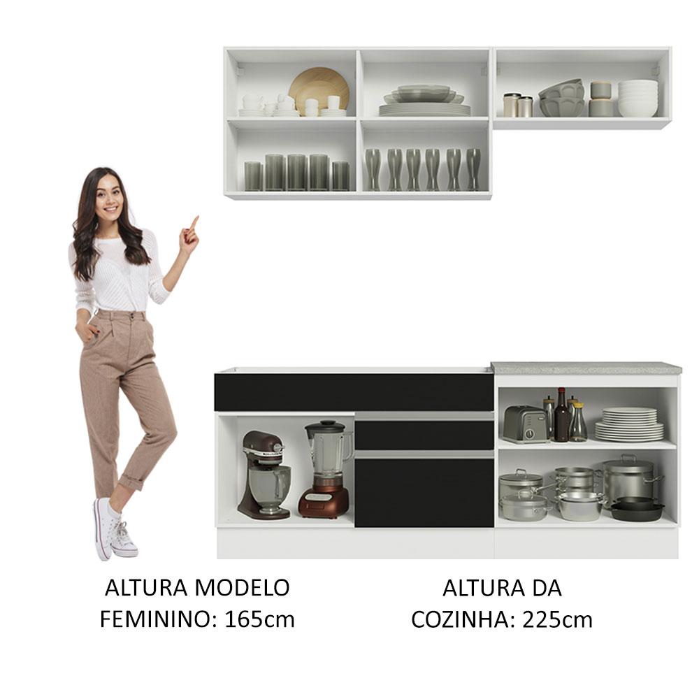 Armário de Cozinha Completa 200cm Branco/Preto Glamy Madesa 07
