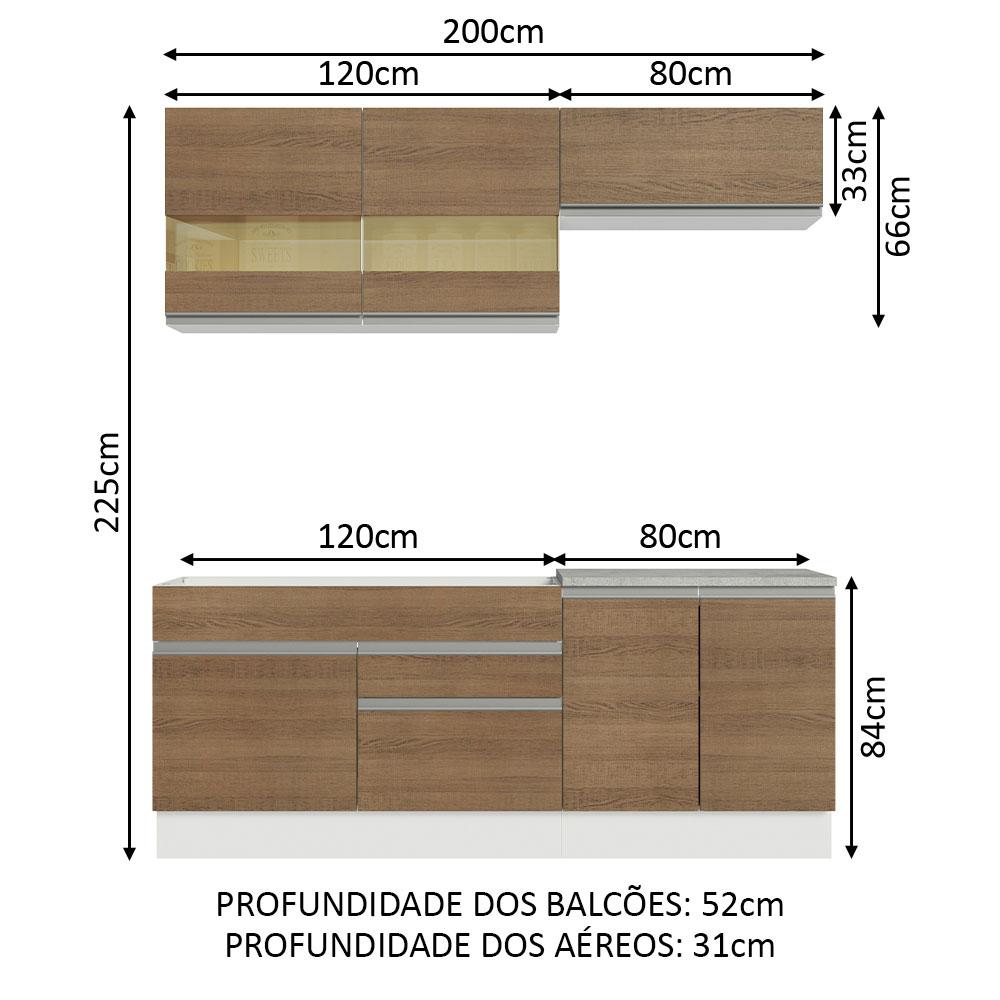 Armário de Cozinha Completa 200cm Branco/Rustic Glamy Madesa 07