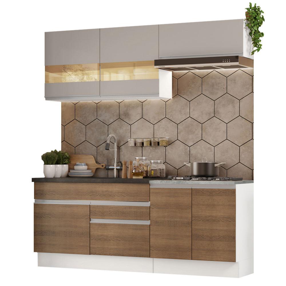 Armário de Cozinha Completa 200cm Branco/Rustic/Crema Glamy Madesa 07