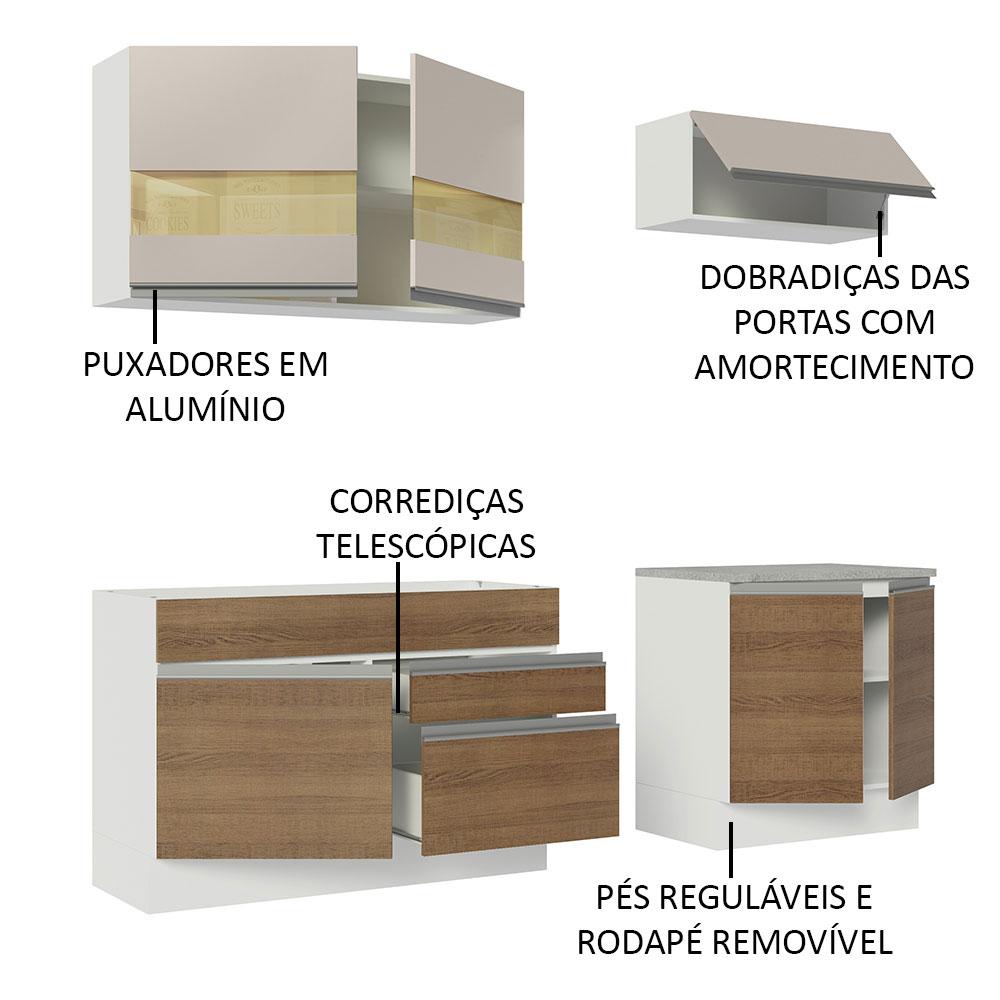 Armário de Cozinha Completa 200cm Branco/Rustic/Crema Glamy Madesa 07