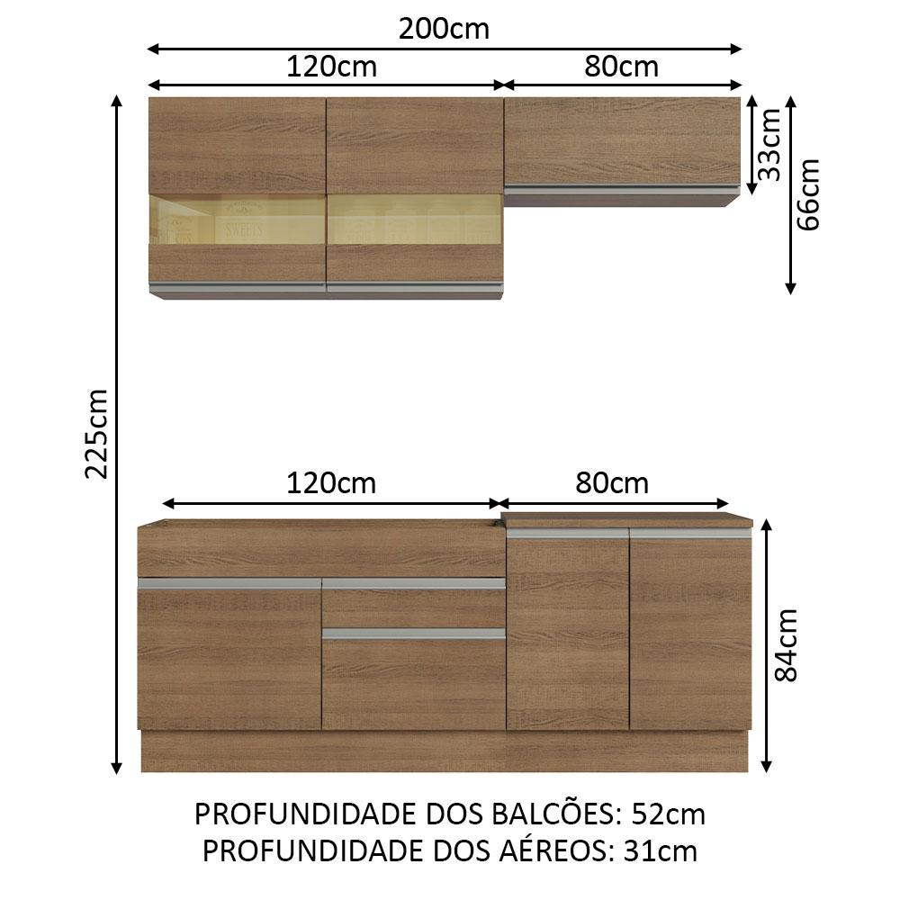 Armário de Cozinha Completa 200cm Rustic Glamy Madesa 07