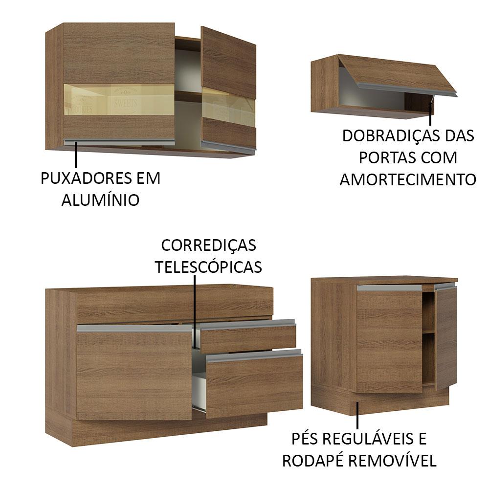 Armário de Cozinha Completa 200cm Rustic Glamy Madesa 07