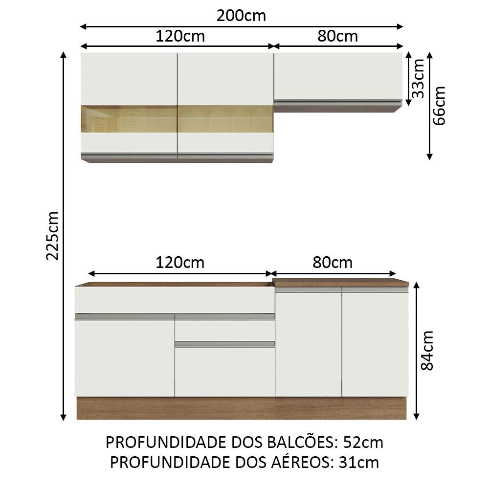 Armário de Cozinha Completa 200cm Rustic/Branco Glamy Madesa 07