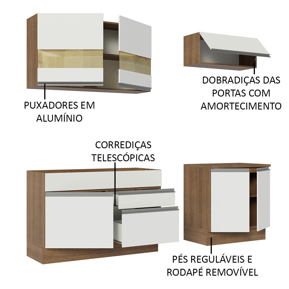 Armário de Cozinha Completa 200cm Rustic/Branco Glamy Madesa 07