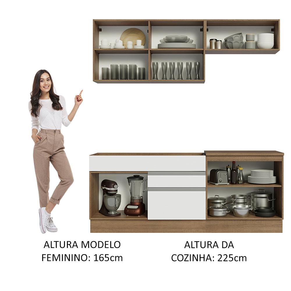 Armário de Cozinha Completa 200cm Rustic/Branco Glamy Madesa 07