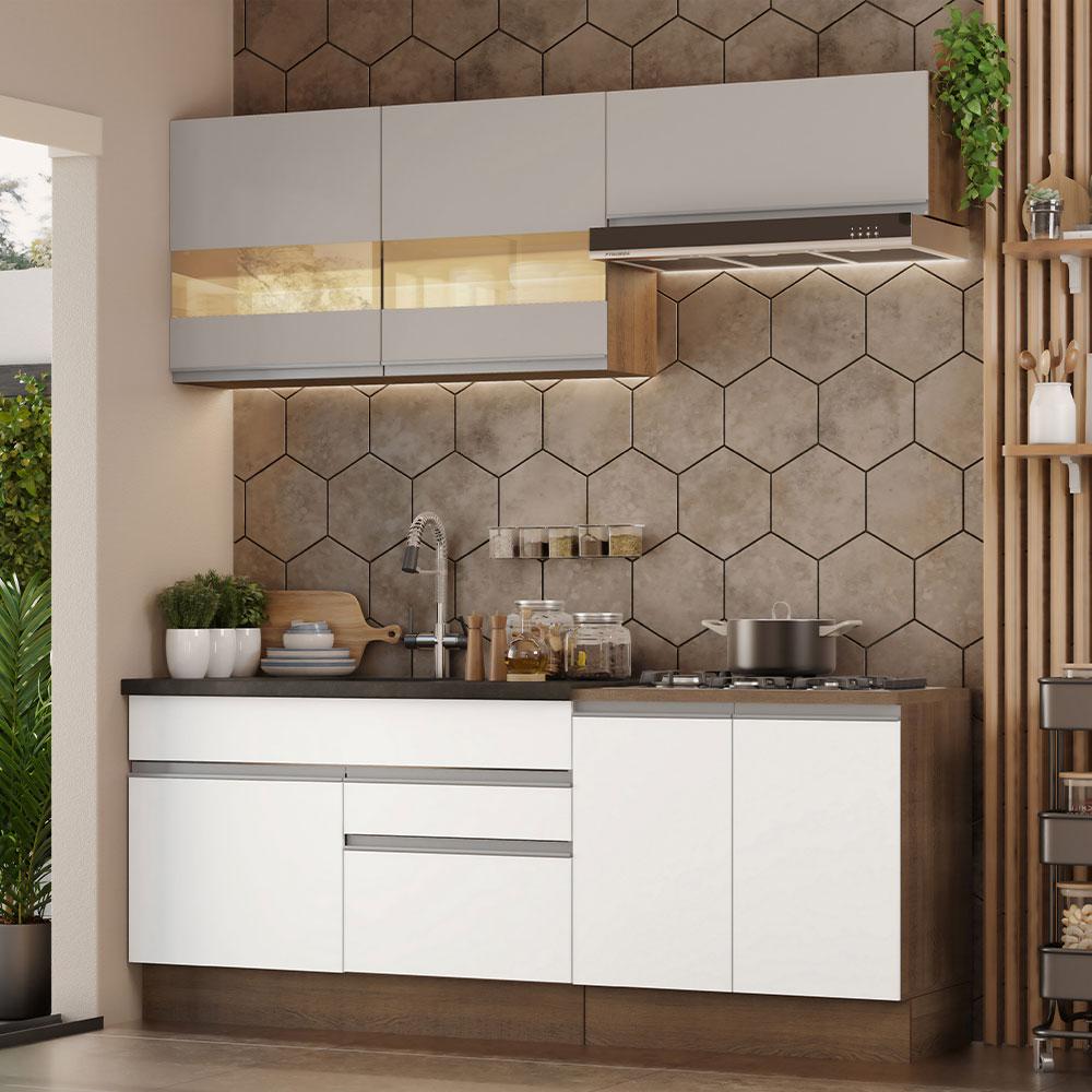 Armário de Cozinha Completa 200cm Rustic/Branco/Crema Glamy Madesa 07