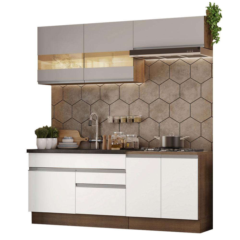 Armário de Cozinha Completa 200cm Rustic/Branco/Crema Glamy Madesa 07