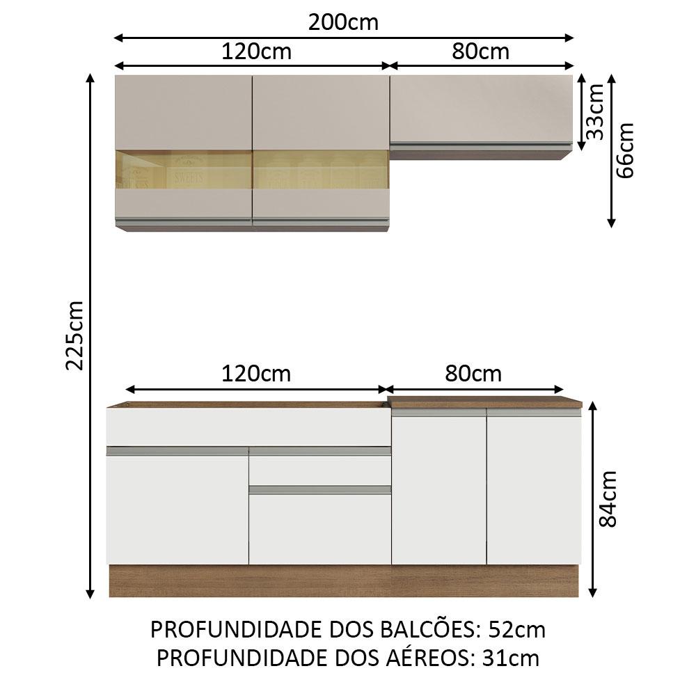 Armário de Cozinha Completa 200cm Rustic/Branco/Crema Glamy Madesa 07