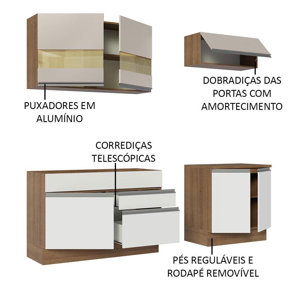 Armário de Cozinha Completa 200cm Rustic/Branco/Crema Glamy Madesa 07