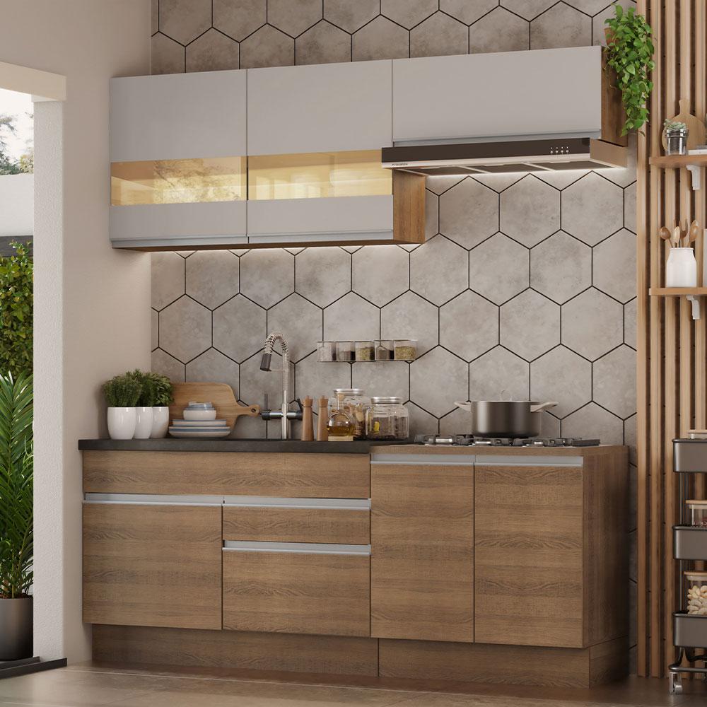Armário de Cozinha Completa 200cm Rustic/Crema Glamy Madesa 07