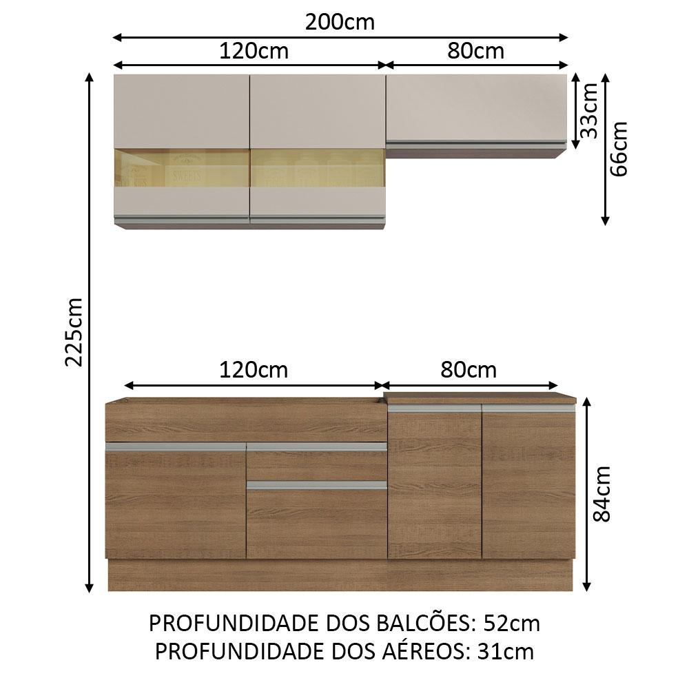 Armário de Cozinha Completa 200cm Rustic/Crema Glamy Madesa 07