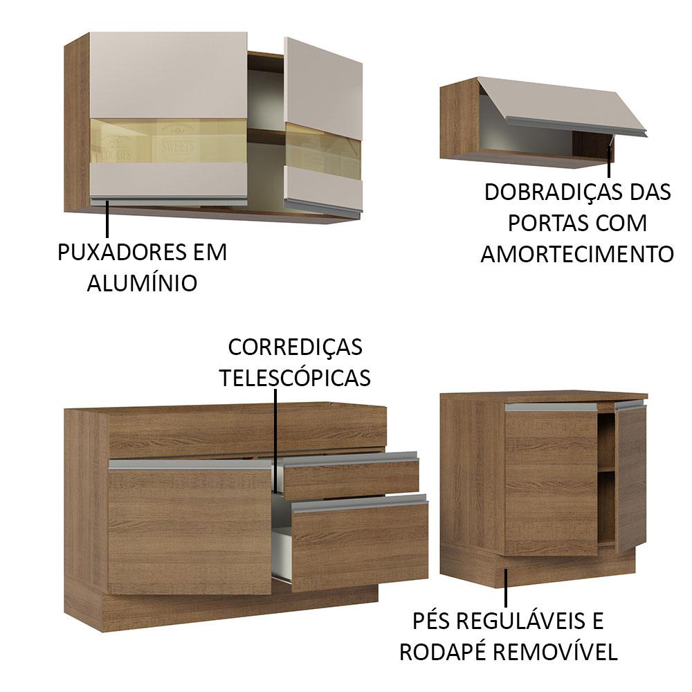 Armário de Cozinha Completa 200cm Rustic/Crema Glamy Madesa 07
