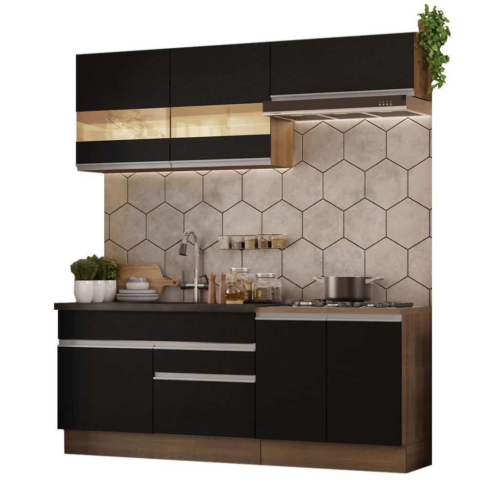 Armário de Cozinha Completa 200cm Rustic/Preto Glamy Madesa 07