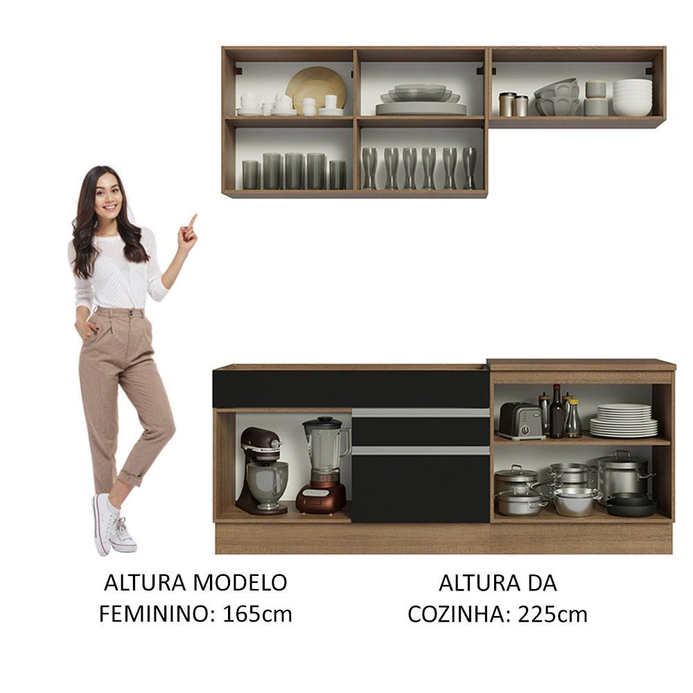 Armário de Cozinha Completa 200cm Rustic/Preto Glamy Madesa 07
