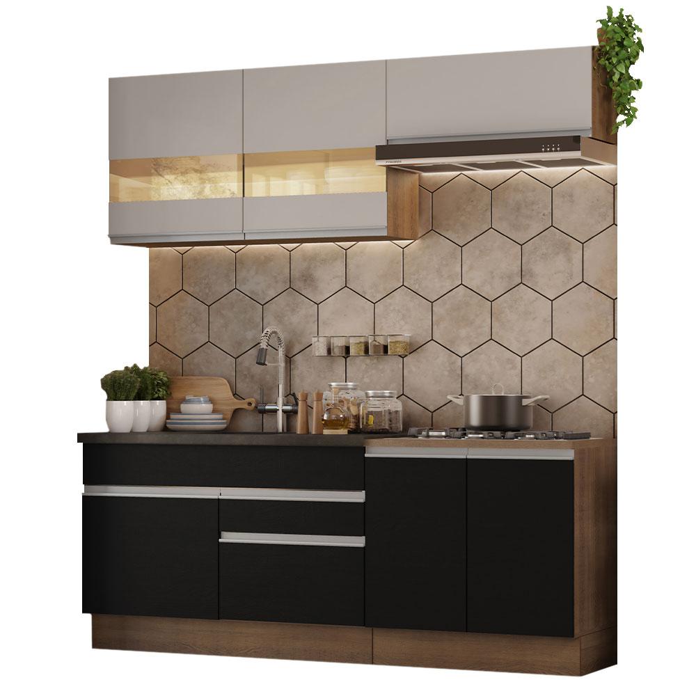 Armário de Cozinha Completa 200cm Rustic/Preto/Crema Glamy Madesa 07