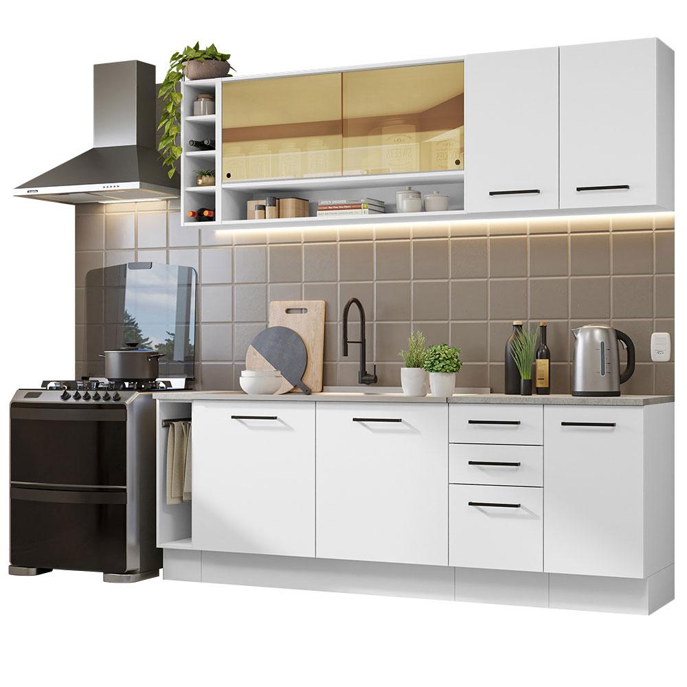 Armário de Cozinha Completa 220cm Branco Agata da Thêmis Madesa