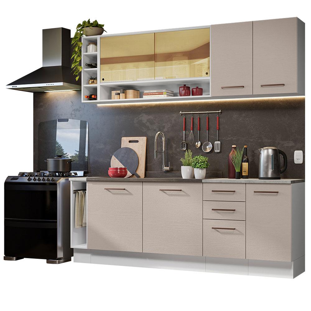 Armário de Cozinha Completa 220cm Branco/Crema Agata da Thêmis Madesa