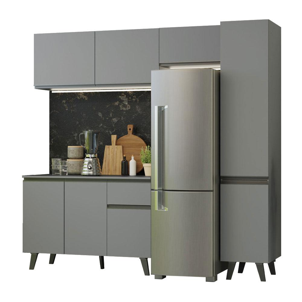 Armário de Cozinha Completa 220cm Cinza Nice Madesa 03