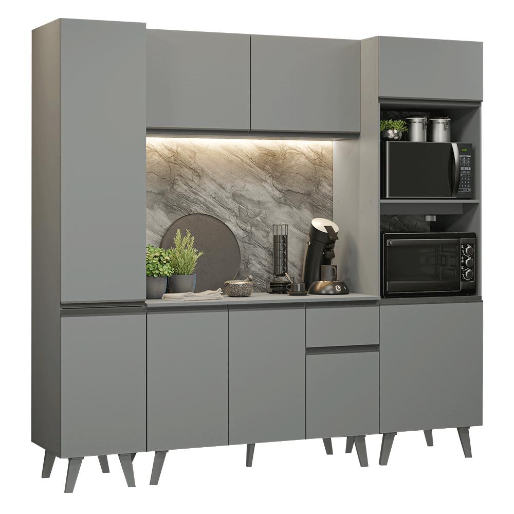 Armário de Cozinha Completa 220cm Cinza Nice Madesa 05
