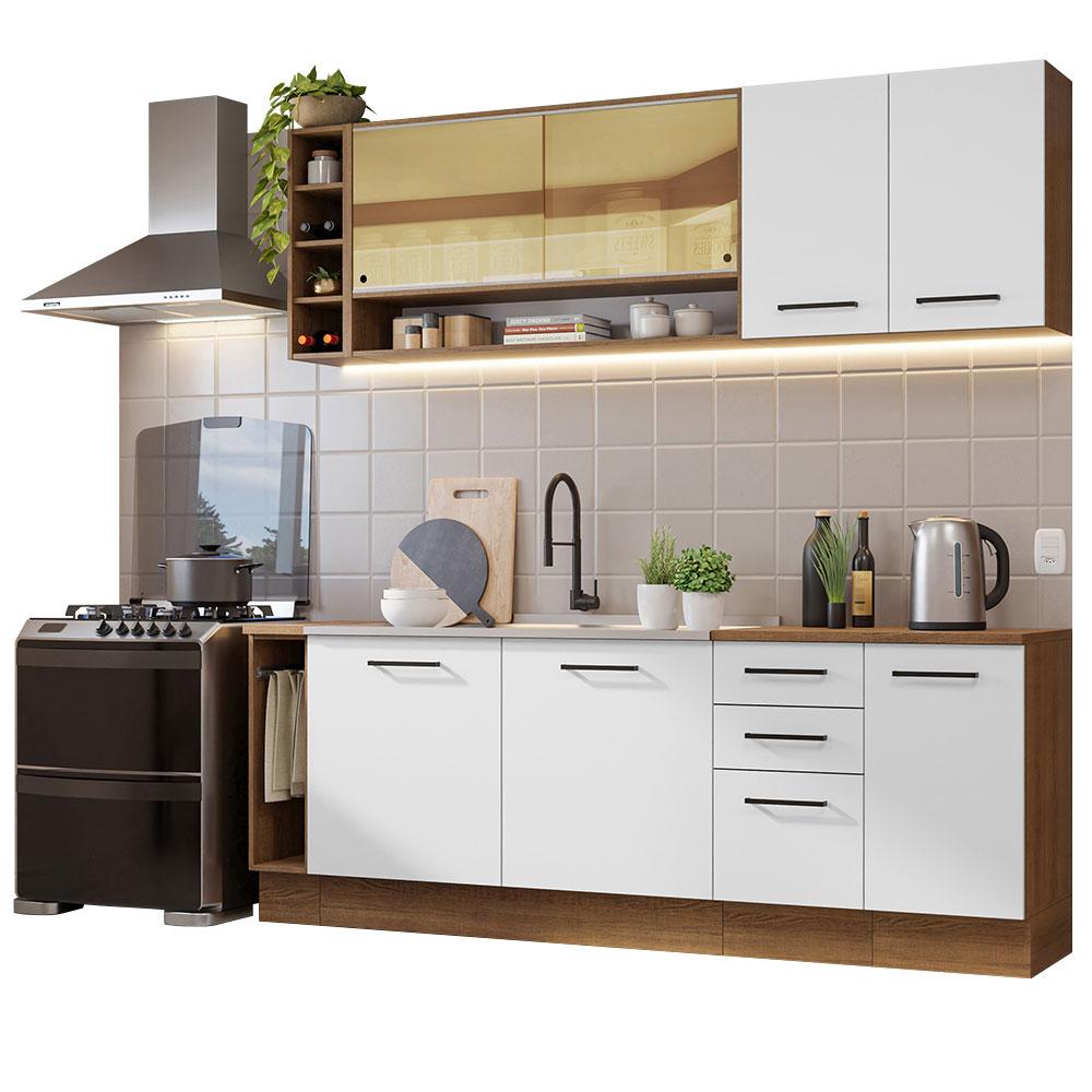 Armário de Cozinha Completa 220cm Rustic/Branco Agata da Thêmis Madesa