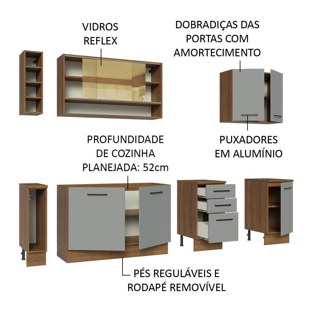 Armário de Cozinha Completa 220cm Rustic/Cinza Agata da Thêmis Madesa