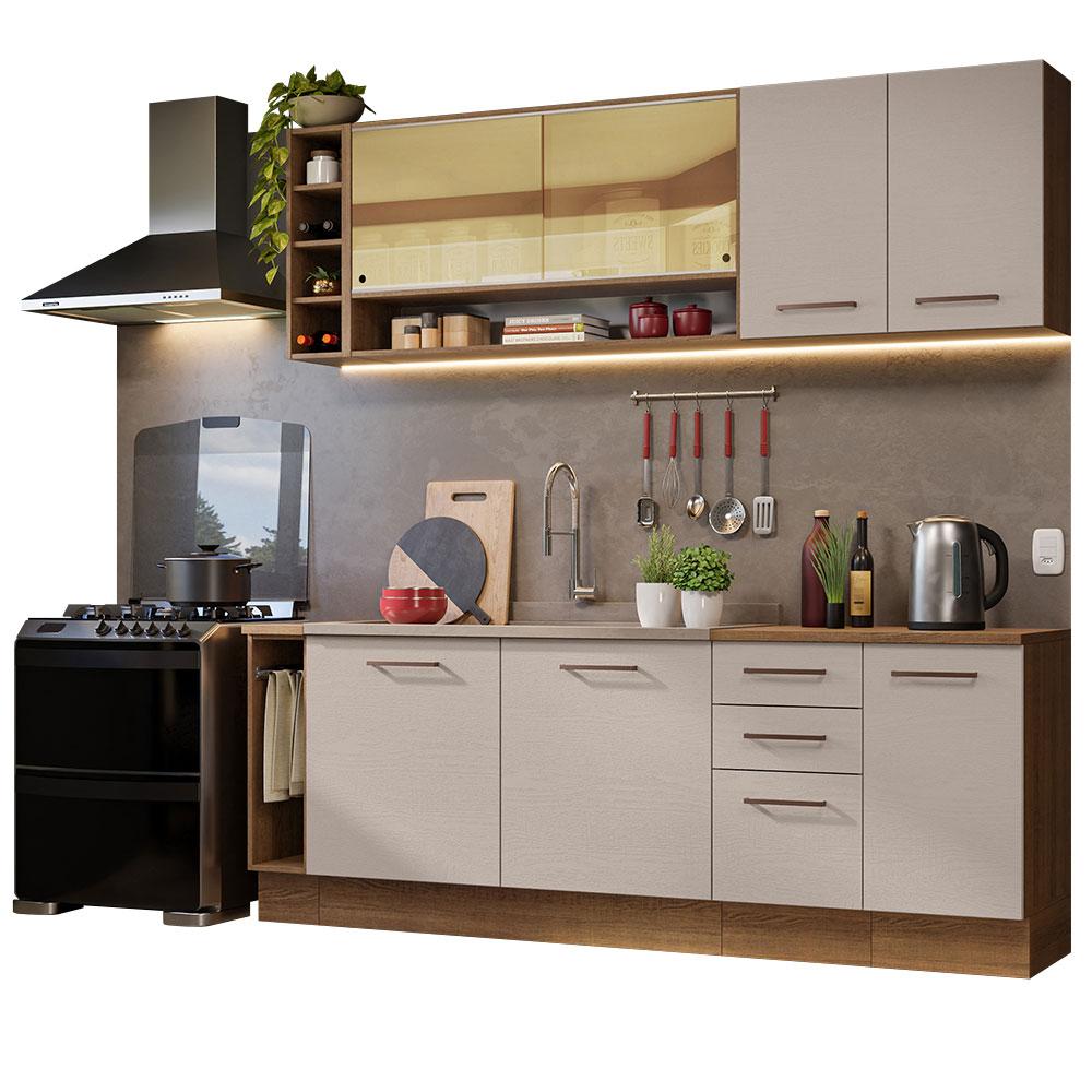 Armário de Cozinha Completa 220cm Rustic/Crema Agata da Thêmis Madesa
