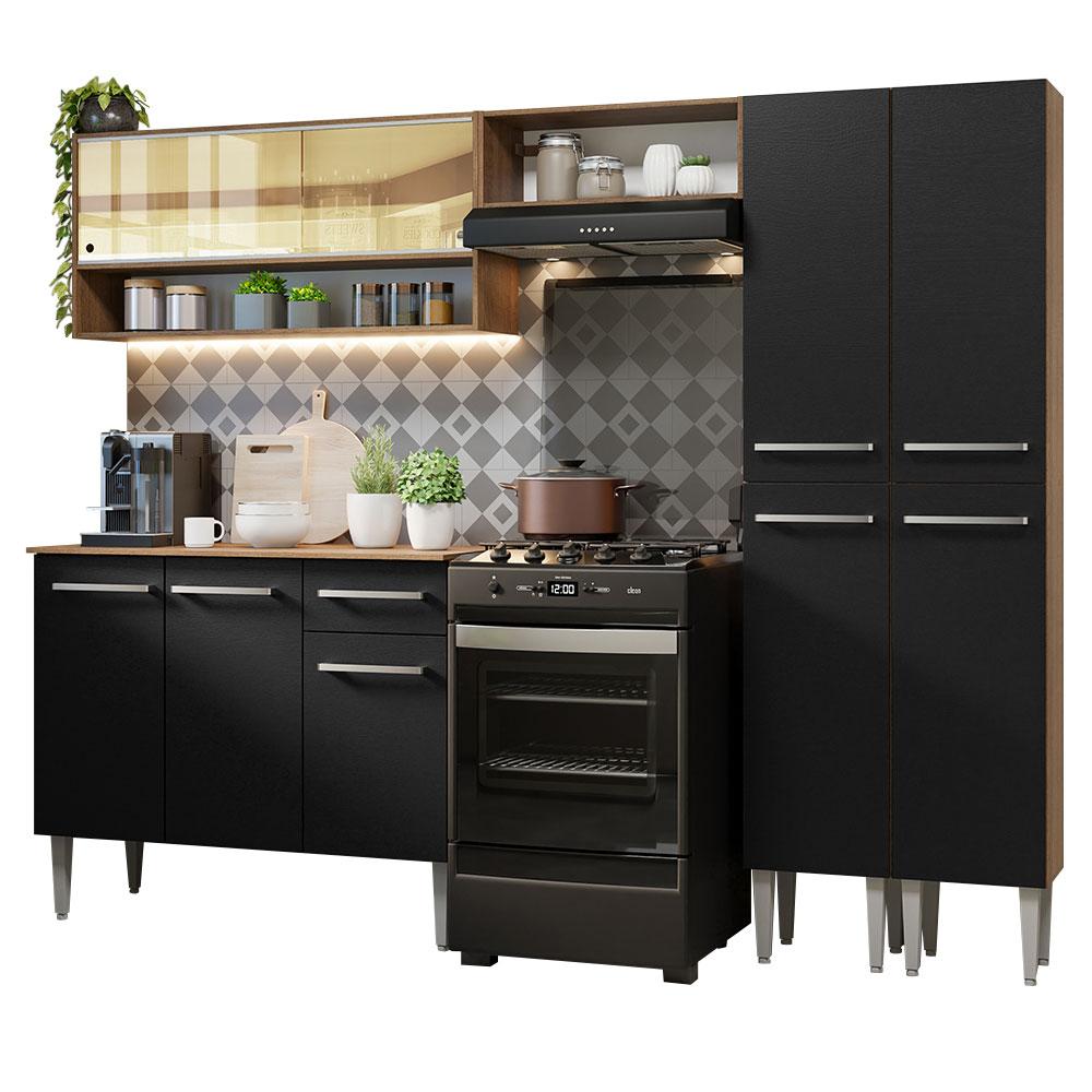Armário de Cozinha Completa 229cm Rustic/Preto Emilly Madesa 04