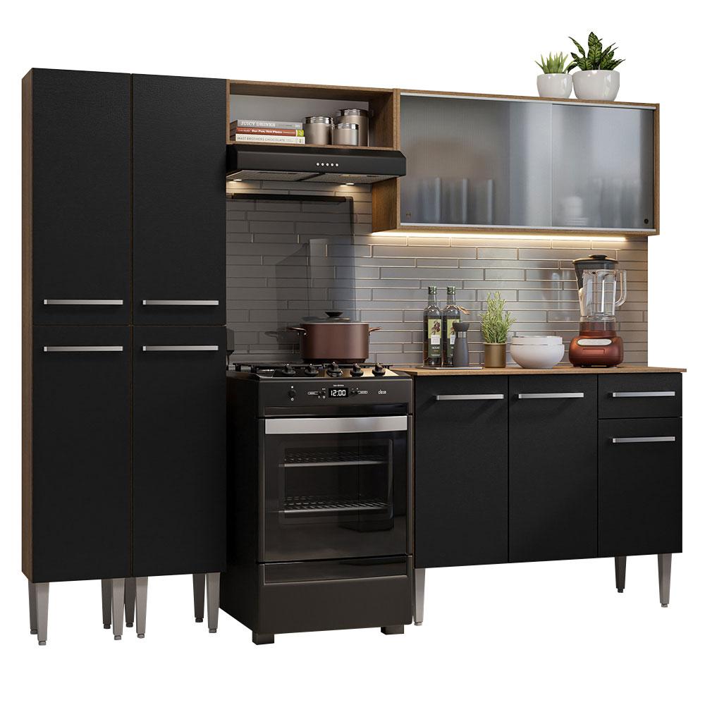 Armário de Cozinha Completa 229cm Rustic/Preto Emilly Madesa 05