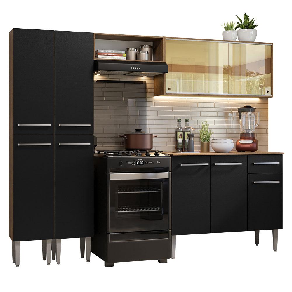 Armário de Cozinha Completa 229cm Rustic/Preto Emilly Madesa 06