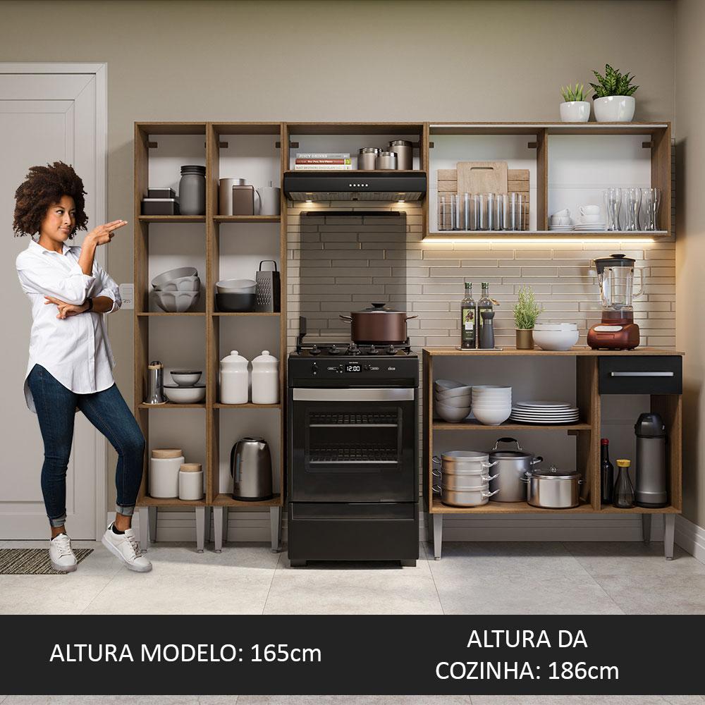 Armário de Cozinha Completa 229cm Rustic/Preto Emilly Madesa 06