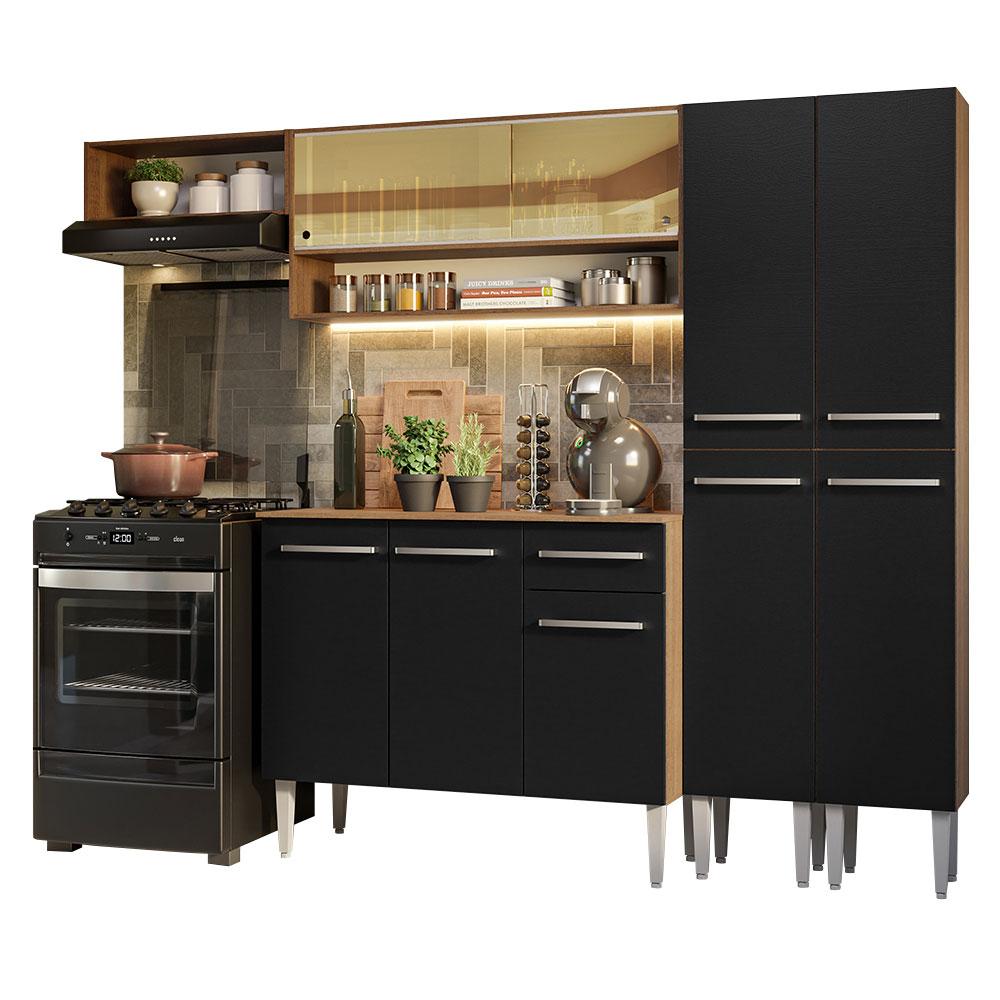 Armário de Cozinha Completa 229cm Rustic/Preto Emilly Madesa 07