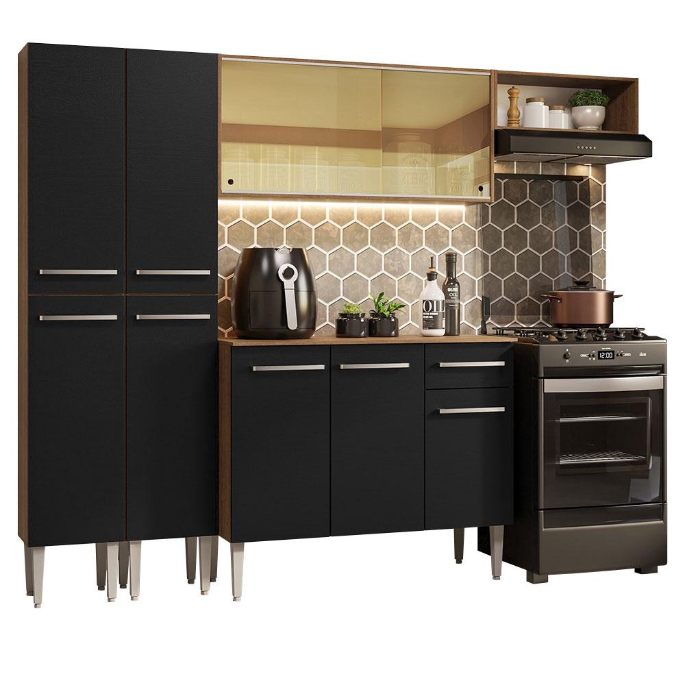 Armário de Cozinha Completa 229cm Rustic/Preto Emilly Madesa 09