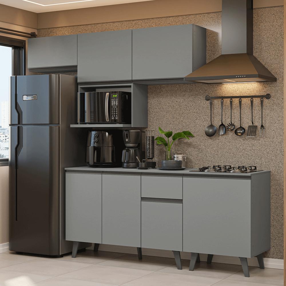 Armário de Cozinha Completa 240 cm Cinza Nice Madesa 06