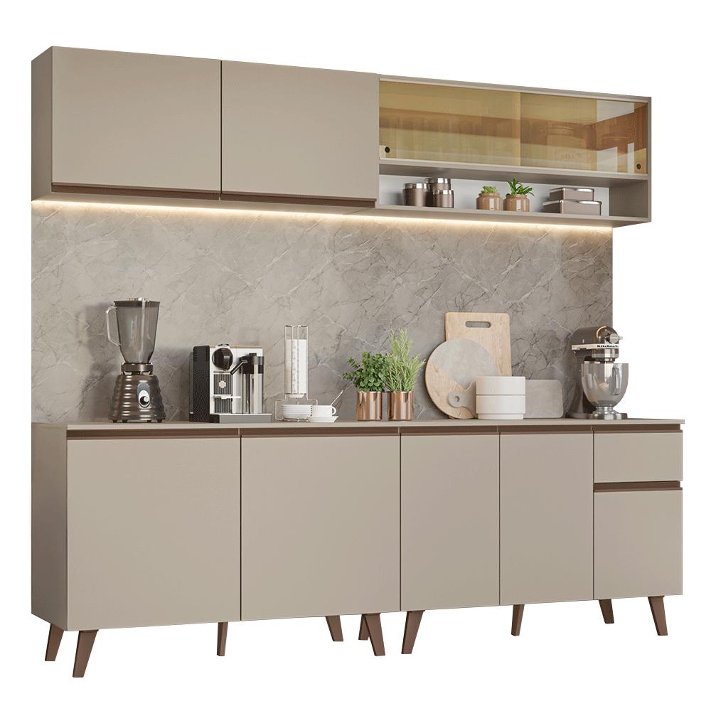 Armário de Cozinha Completa 240 cm Crema Nice Madesa 03
