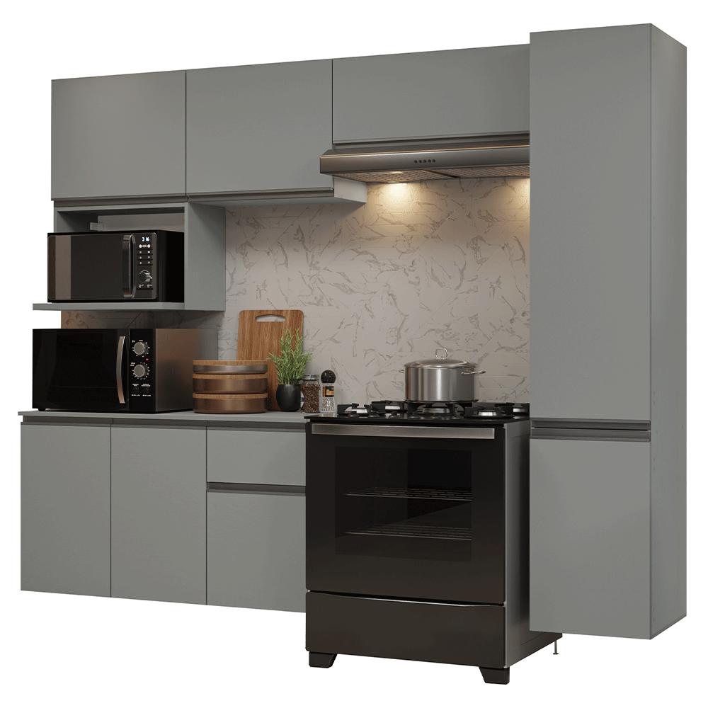 Armário de Cozinha Completa 240 cm Suspensa Cinza Nice Madesa 09