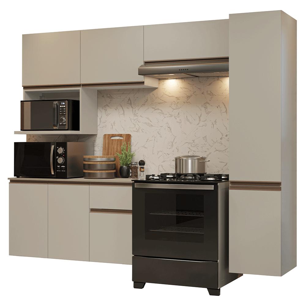 Armário de Cozinha Completa 240 cm Suspensa Crema Nice Madesa 09